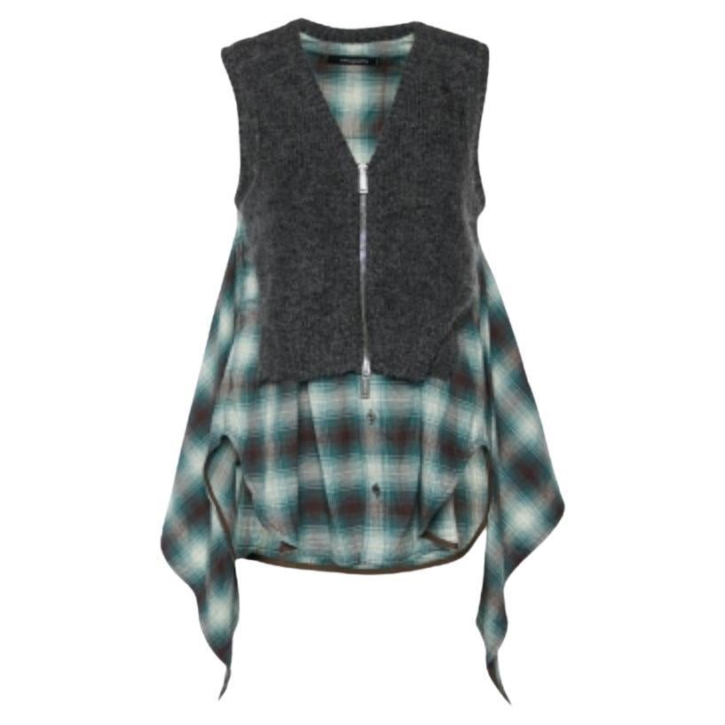 Dsquared2 Chemise sans manches à carreaux verts en coton et maille superposée S en vente