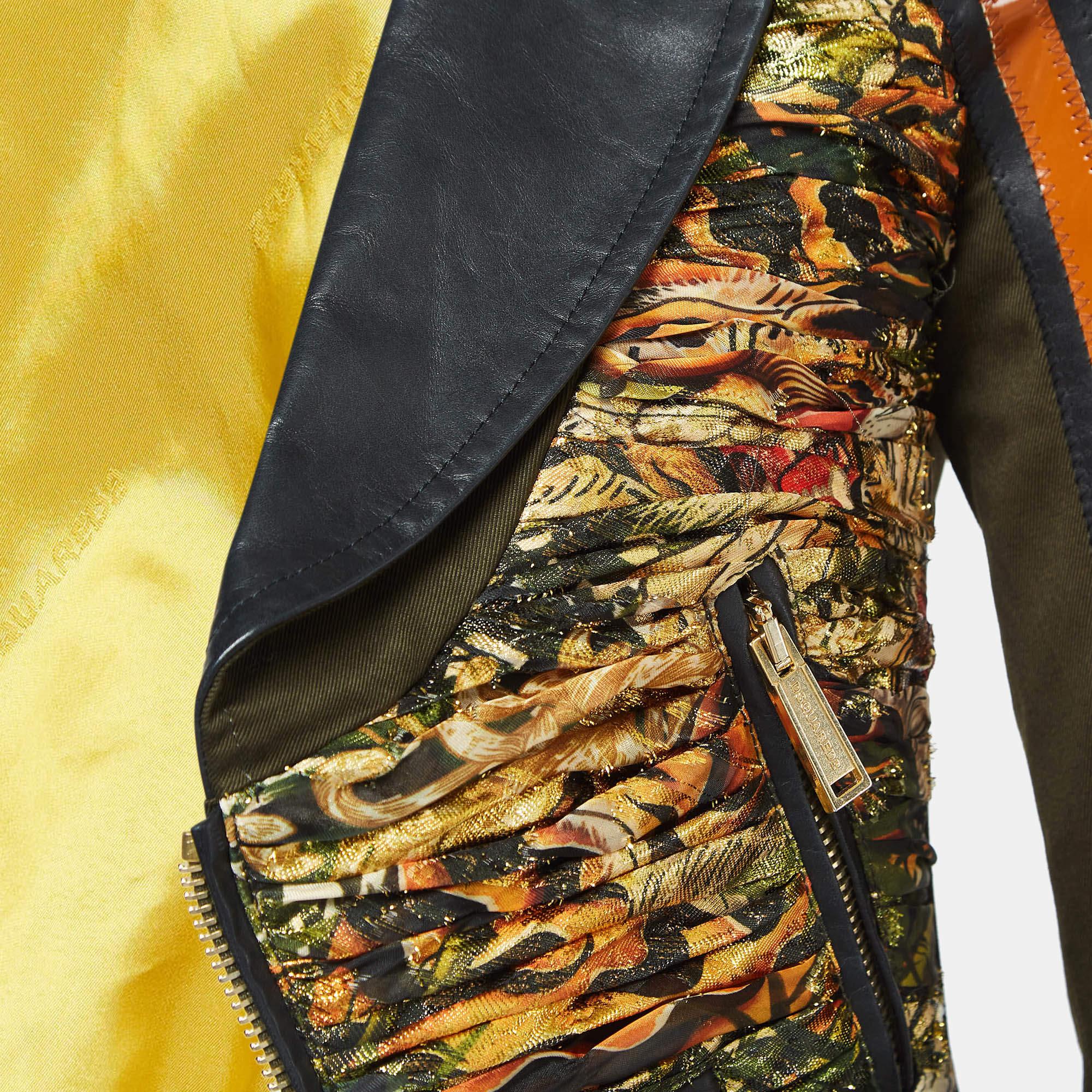 Nero Dsquared2 Giacca con zip in gabardine e crepe stampata verde S in vendita
