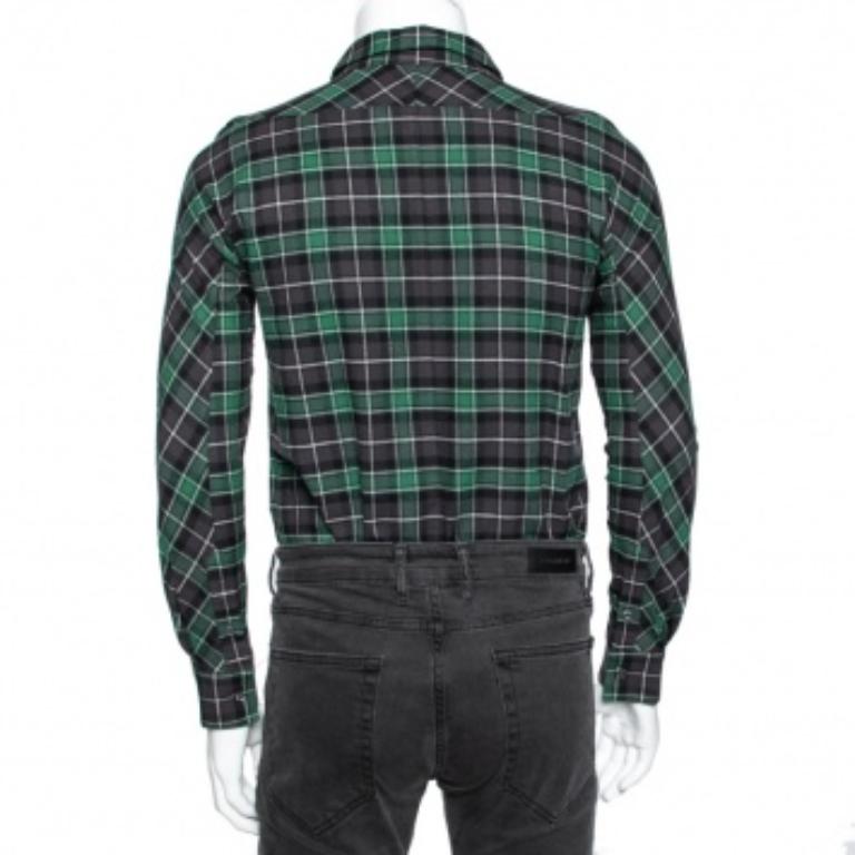 Dsquared2 Green & Grey Cotton Checked Flannel Shirt XS For Sale 1