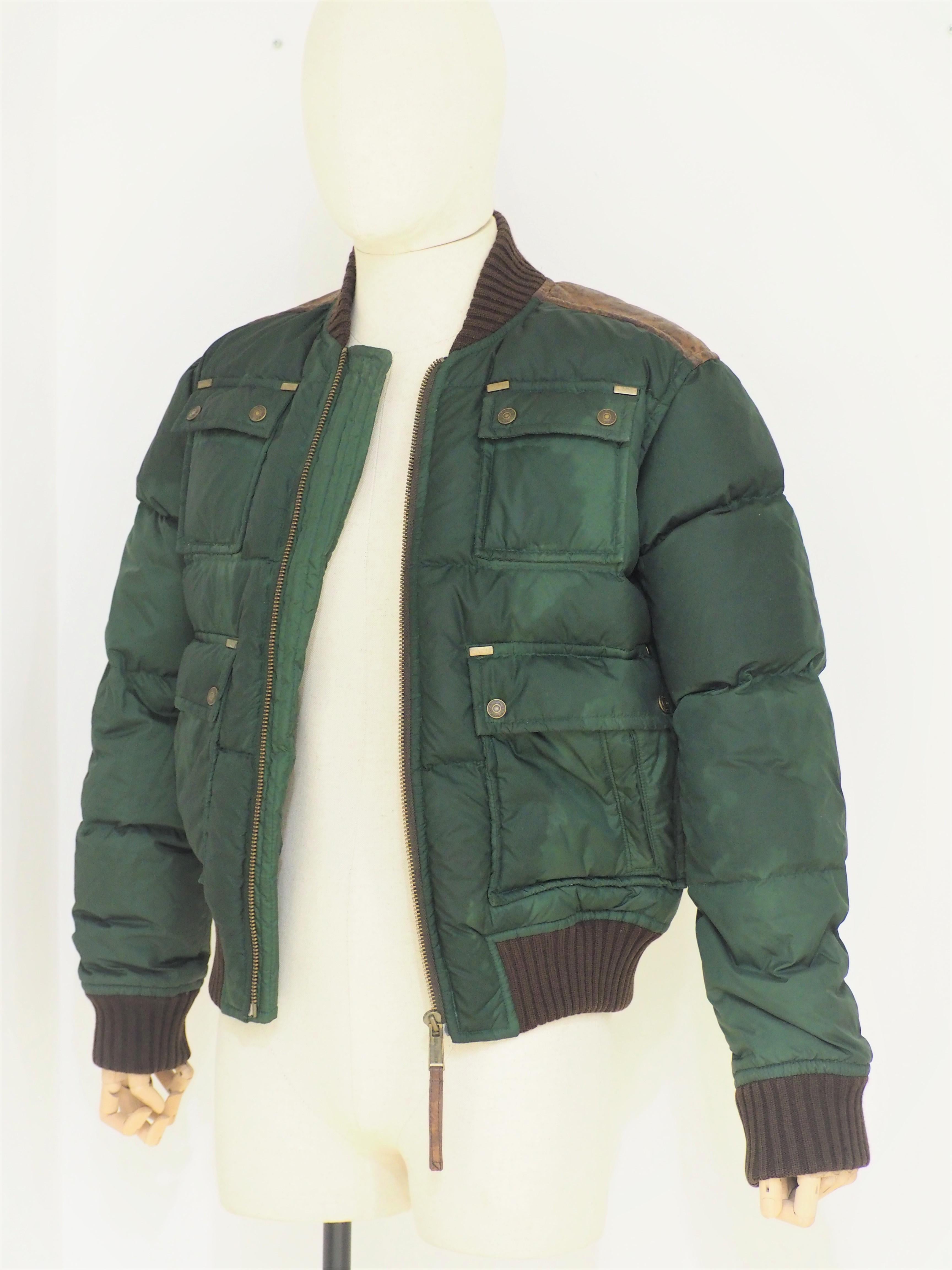 Black Dsquared2 green leather wool bomber jacket