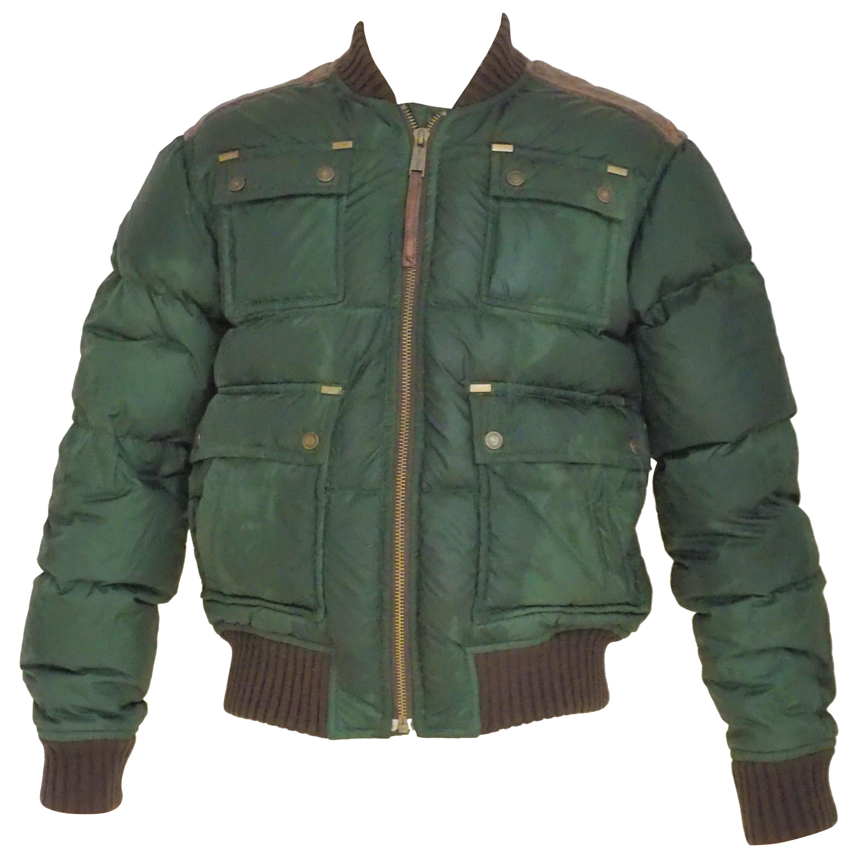 Dsquared2 green leather wool bomber jacket