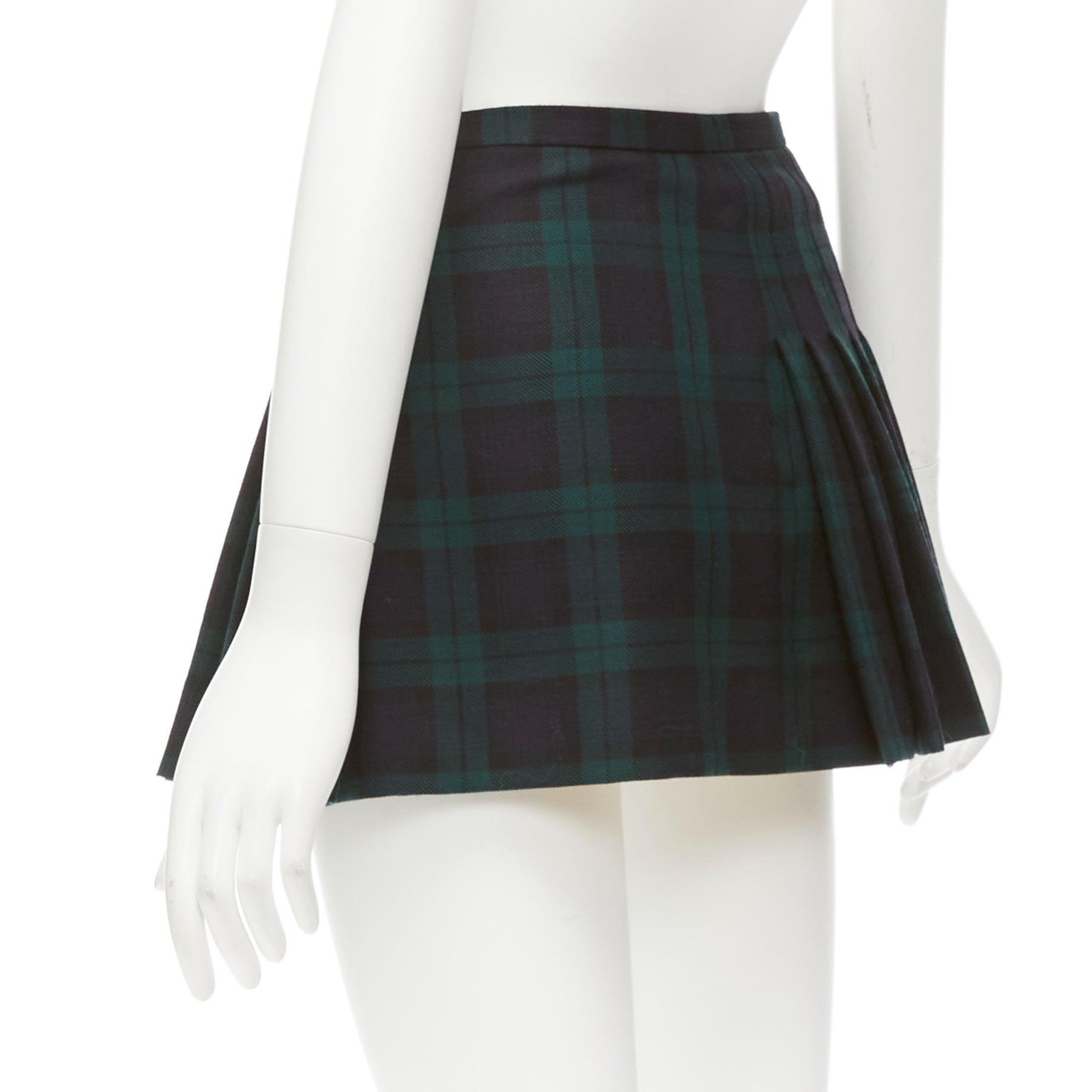 DSQUARED2 green Scotland plaid black leather bow buckle mini skirt XS For Sale 2