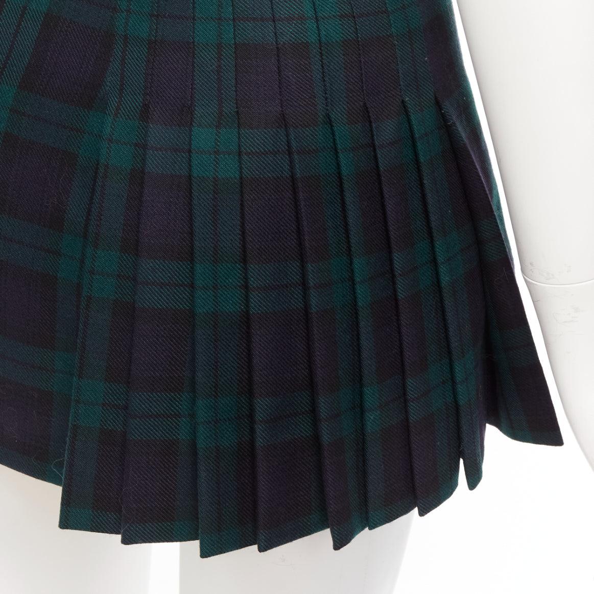 DSQUARED2 green Scotland plaid black leather bow buckle mini skirt XS 2