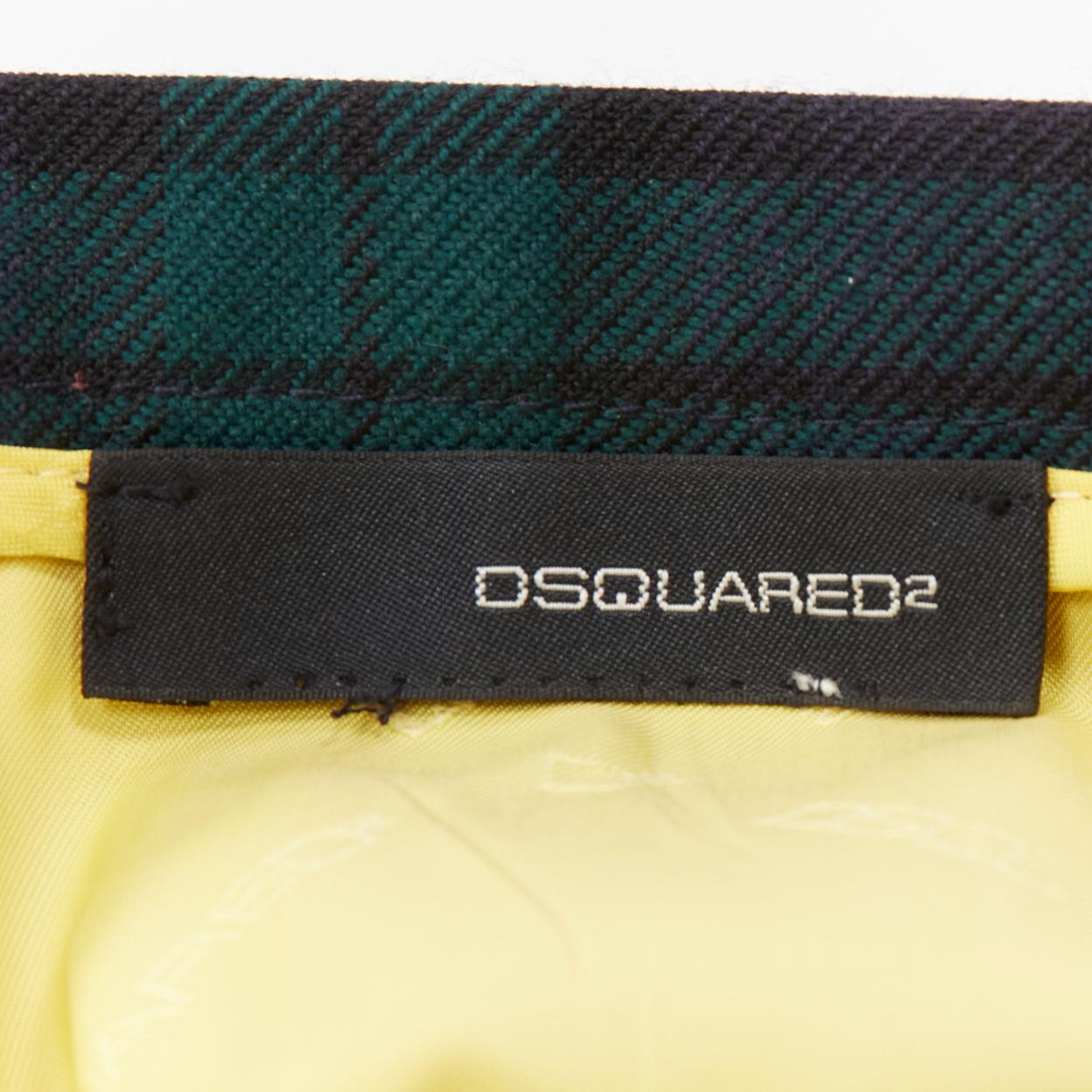 DSQUARED2 green Scotland plaid black leather bow buckle mini skirt XS 3