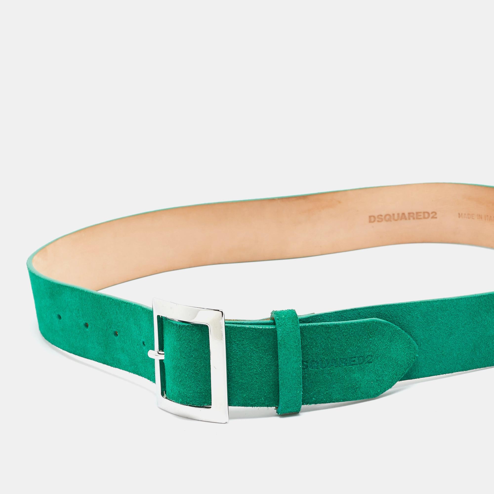 Dsquared2 Green Suede Buckle Belt M In Good Condition For Sale In Dubai, Al Qouz 2