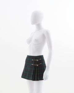 Dsquared2 green wool plated micro skirt, fw 2004