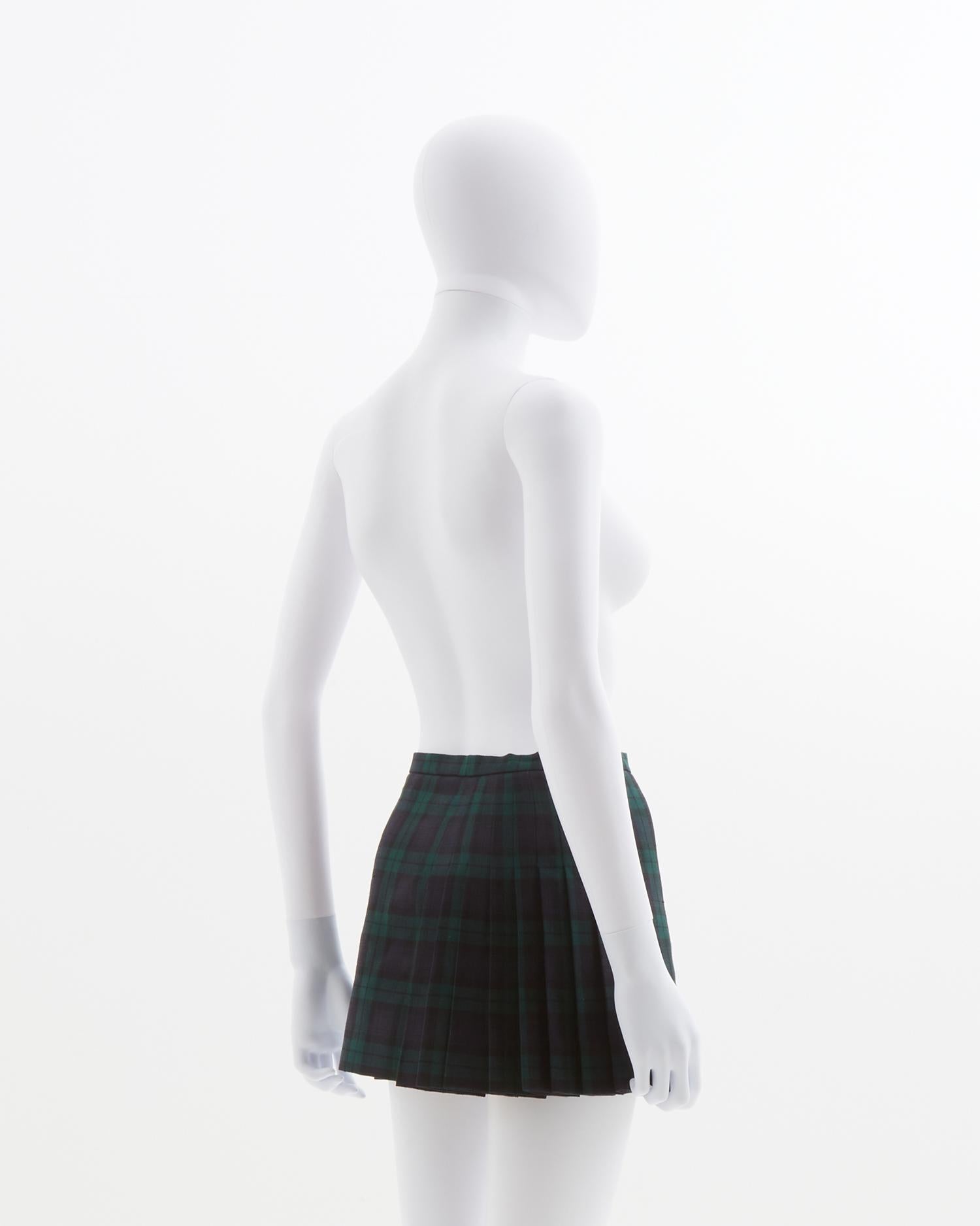 Dsquared2 green wool plated micro skirt, fw 2004 In Excellent Condition For Sale In Milano, IT
