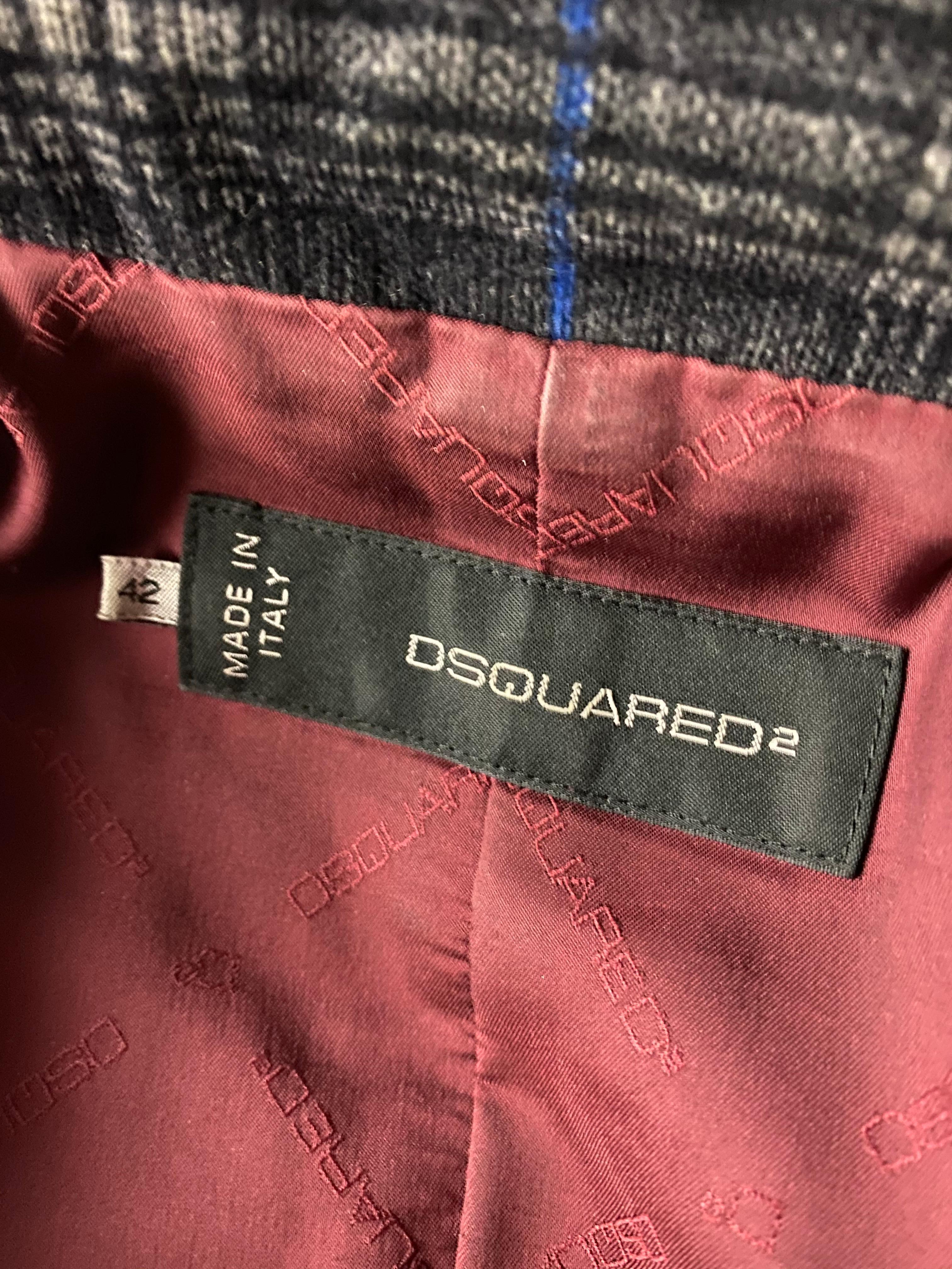 Dsquared2 Grey and Blue Velvet Check Plaid Blazer Jacket, Size 42 For Sale 3