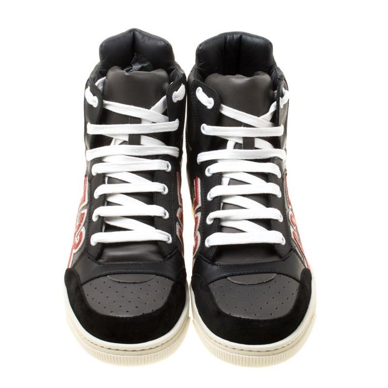 Dsquared2 Grey/Black Leather And Suede High Top Sneakers Size 41.5 at ...