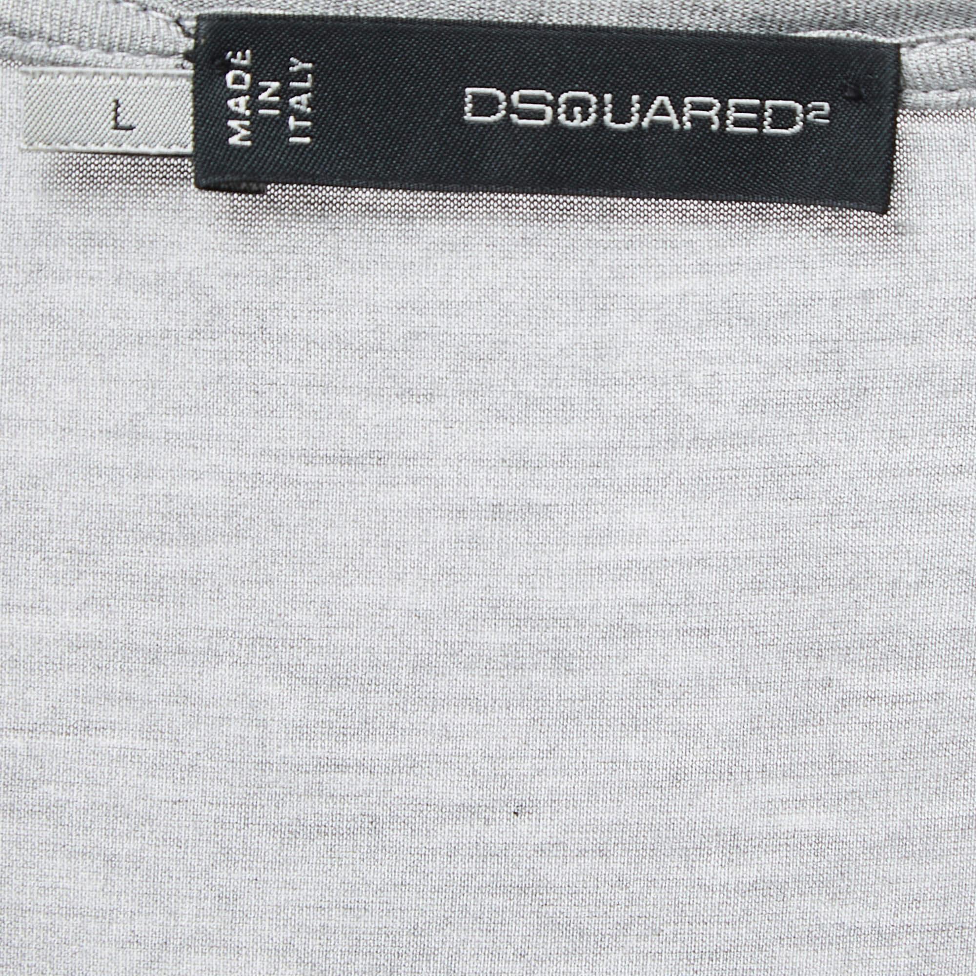 Dsquared2 Grey Modal Logo Crest Detail T-Shirt L In Good Condition For Sale In Dubai, Al Qouz 2