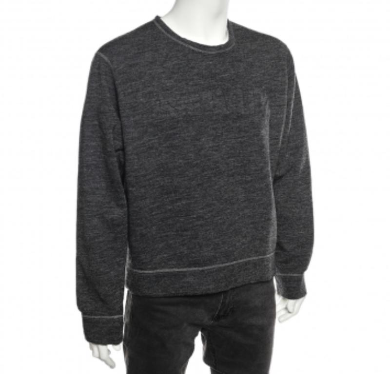 Black Dsquared2 Grey Wool Logo Embossed Long Sleeve Sweatshirt XL