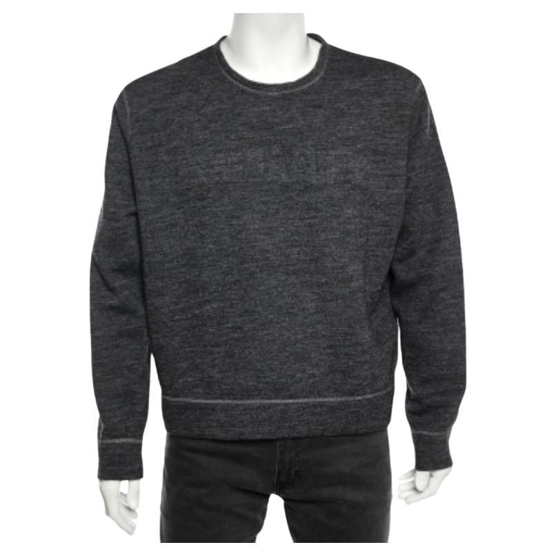 Dsquared2 - Sweat-shirt à manches longues en laine grise avec logo embossé XL