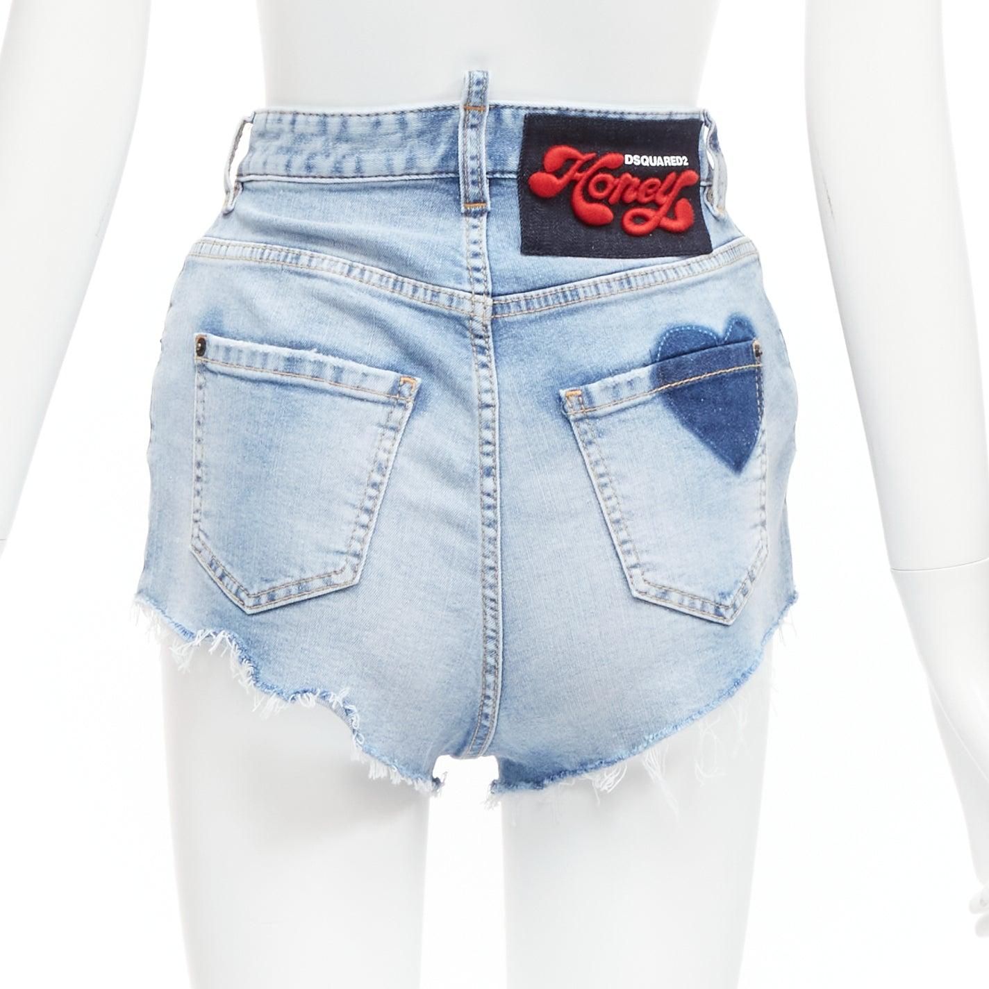 DSQUARED2 HONEY blue heart washed denim leopard lined hot pants IT36 XXS
Reference: AAWC/A00547
Brand: Dsquared2
Material: Denim
Color: Blue
Pattern: Solid
Closure: Zip Fly
Lining: Brown Fabric
Extra Details: Leopard thong detail inside.
Made in: