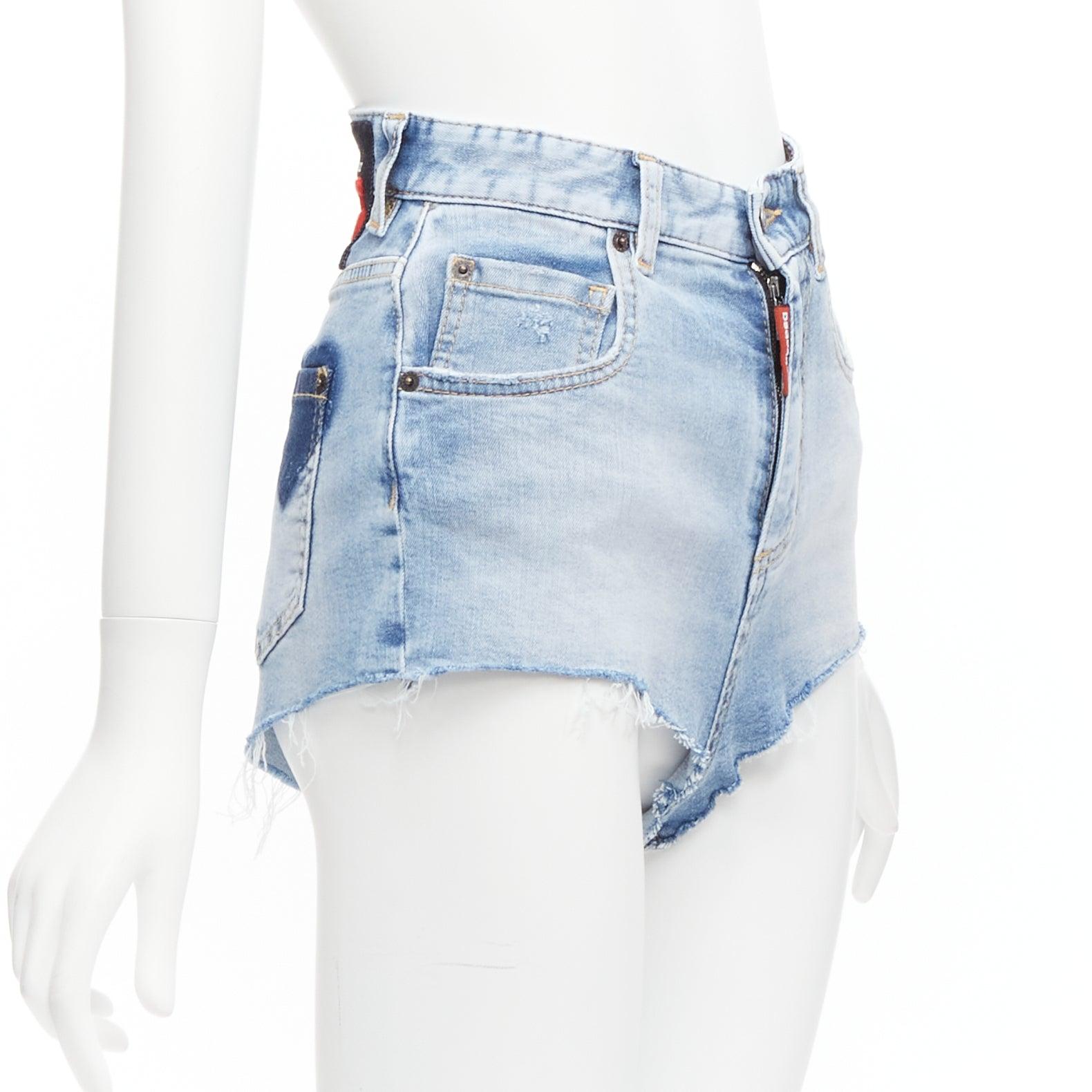 DSQUARED2 HONEY blue heart washed denim leopard lined hot pants IT36 XXS In Excellent Condition For Sale In Hong Kong, NT