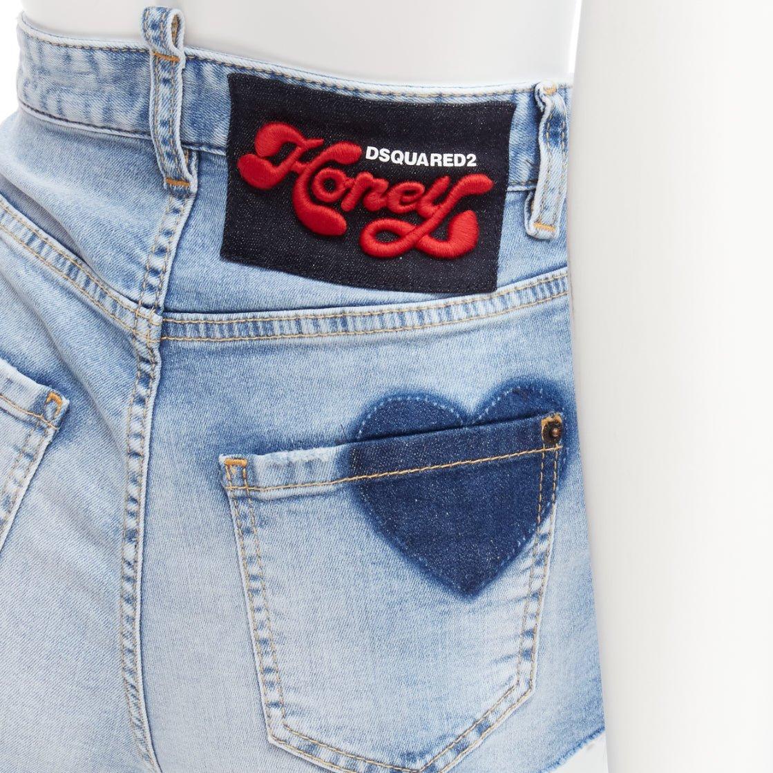 DSQUARED2 HONEY blue heart washed denim leopard lined hot pants IT36 XXS For Sale 2