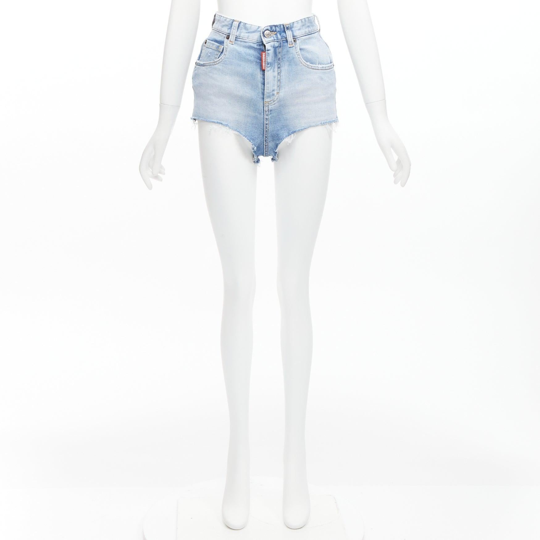 DSQUARED2 HONEY blue heart washed denim leopard lined hot pants IT36 XXS For Sale 4