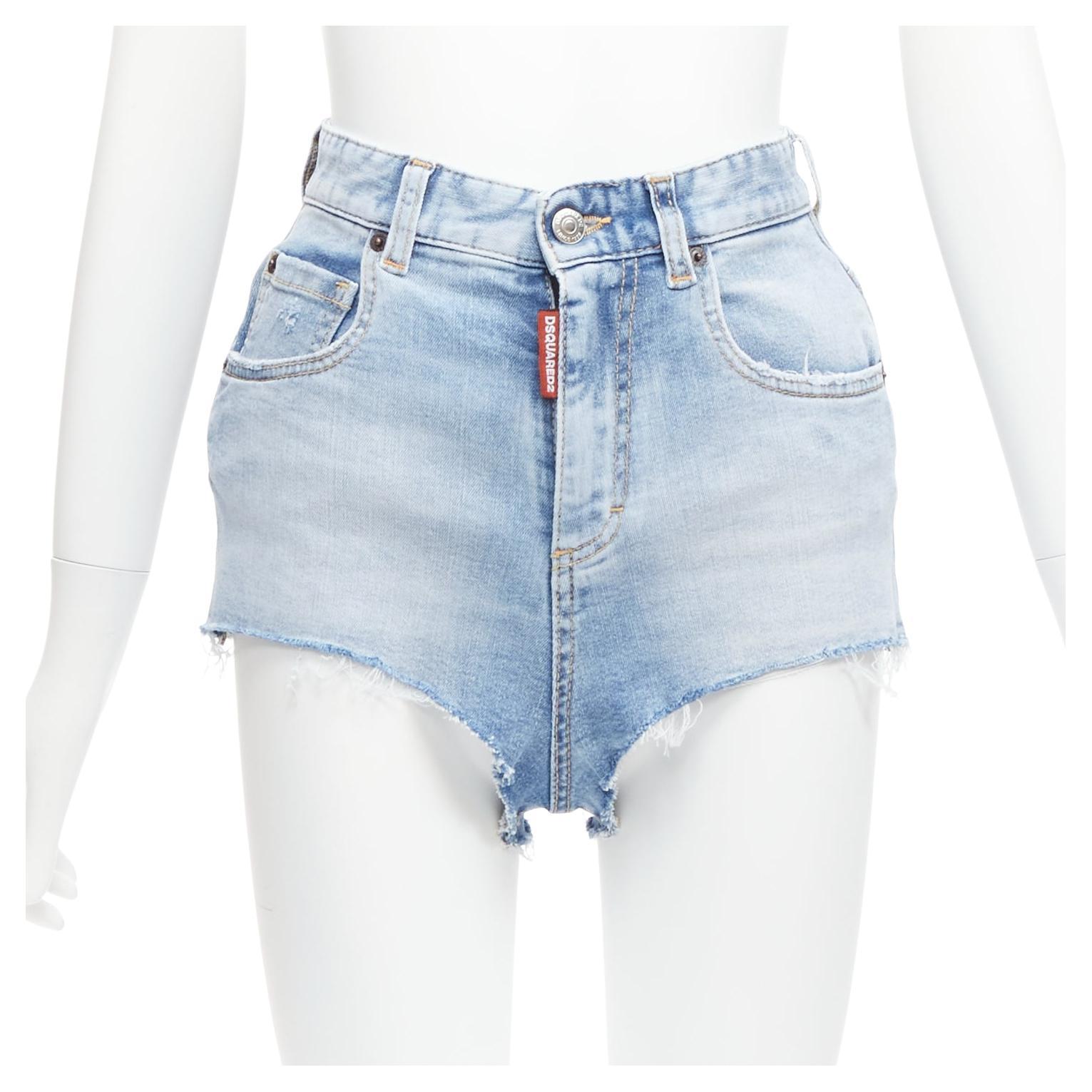 DSQUARED2 HONEY blue heart washed denim leopard lined hot pants IT36 XXS For Sale