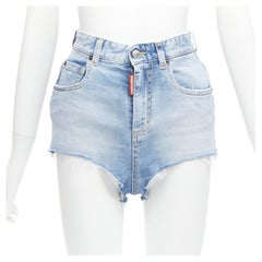 DSQUARED2 HONEY blue heart washed denim leopard lined hot pants IT36 XXS