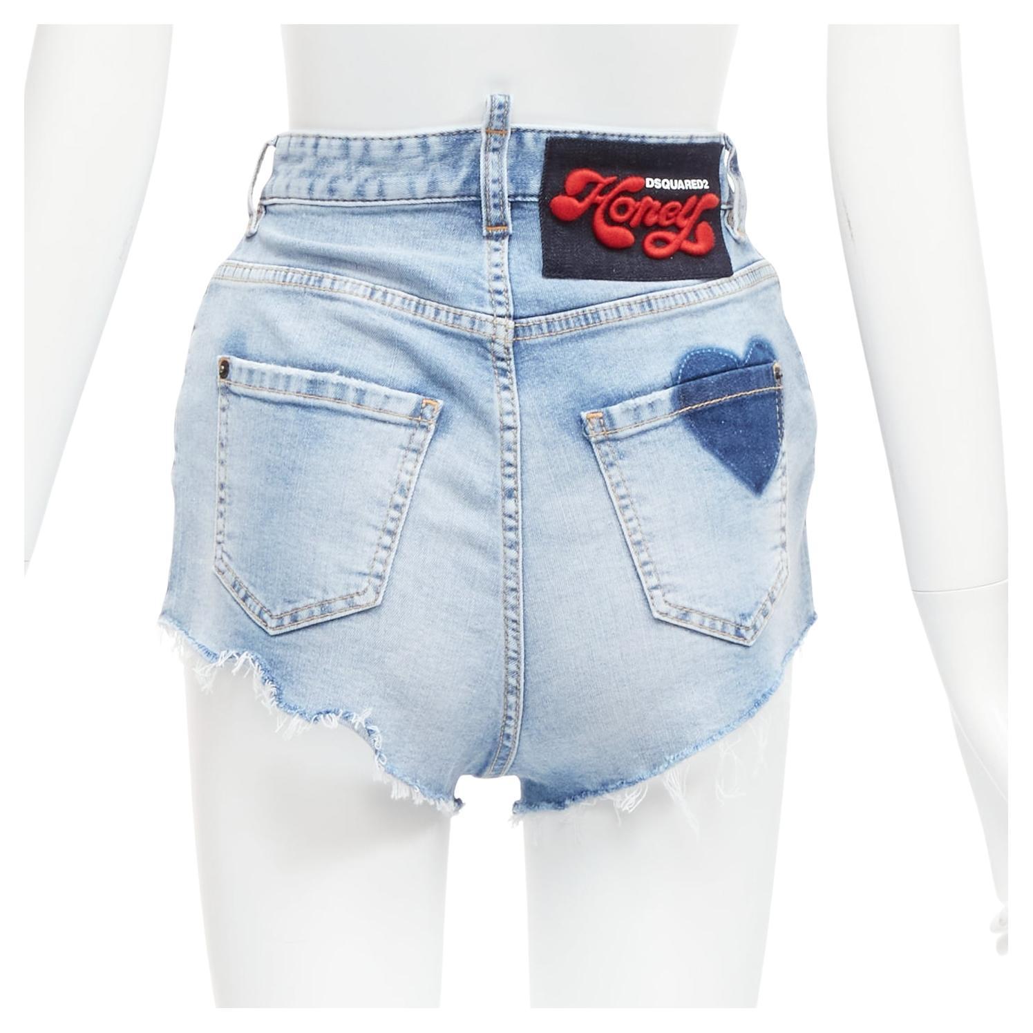 DSQUARED2 HONEY heart washed denim leopard lined high waistedhot pants IT36 XXS For Sale