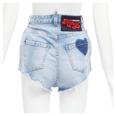 DSQUARED2 HONEY Herz gewaschene Denim-Hose mit Leopardenmuster und hoher Taille IT36 XXS