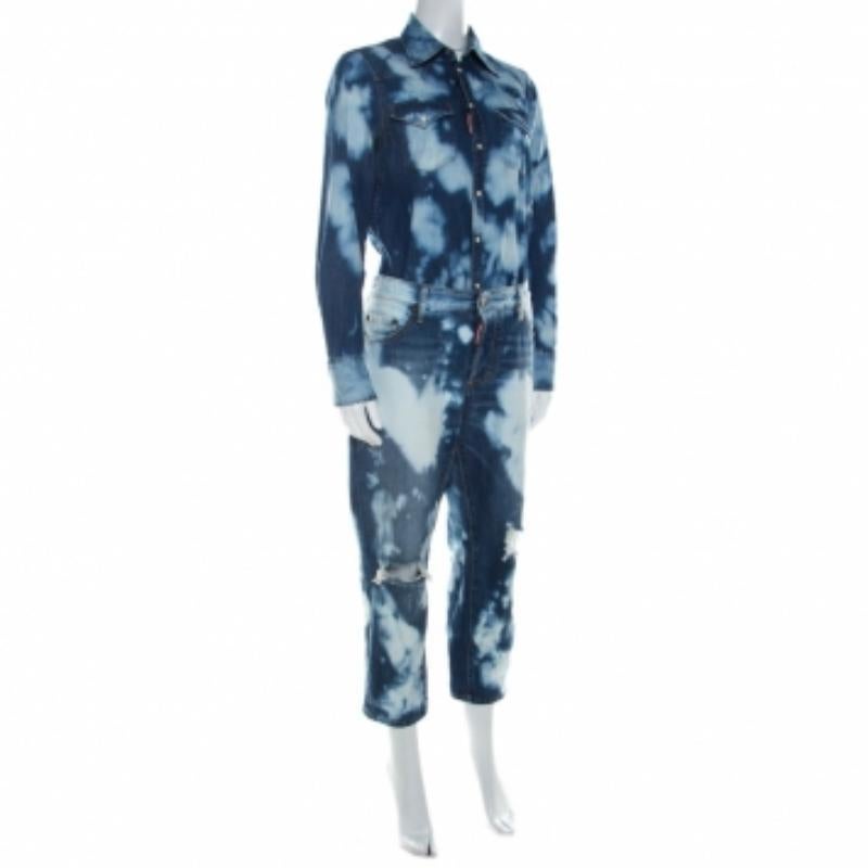 Blu Dsquared2 - Tuta in cotone denim sbiancato indaco M. in vendita