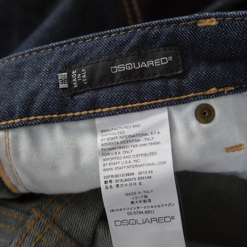 Women's Dsquared2 Indigo Dark Wash Denim Crystal Embellished Badge Detail Tapered JeansS