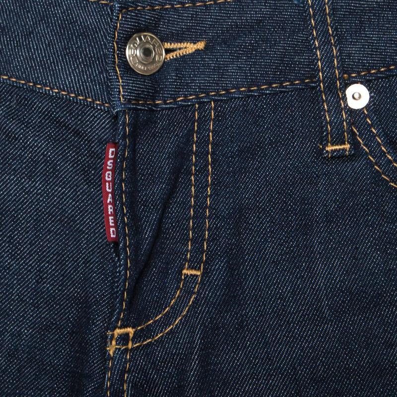 Dsquared2 Indigo Dark Wash Denim Crystal Embellished Badge Detail Tapered JeansS 2