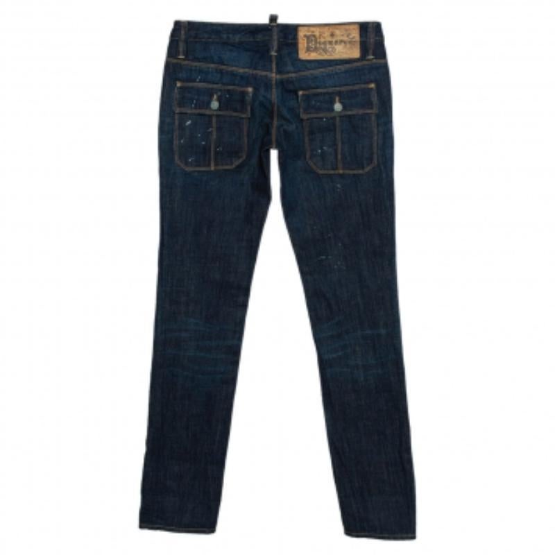 Dsquared2 Indigo Denim Paint Splatter Effect Straight Leg Jeans S Negro en venta