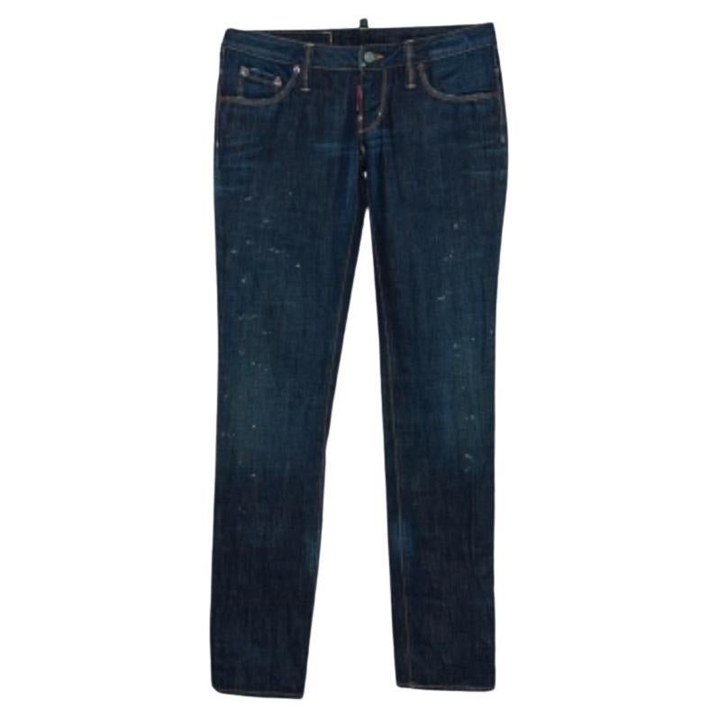 Dsquared2 Indigo Denim Paint Splatter Effect Straight Leg Jeans S en venta