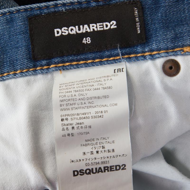 Women's Dsquared2 Indigo Distressed Faded Effect Denim Ruffled Tapered Jeans L