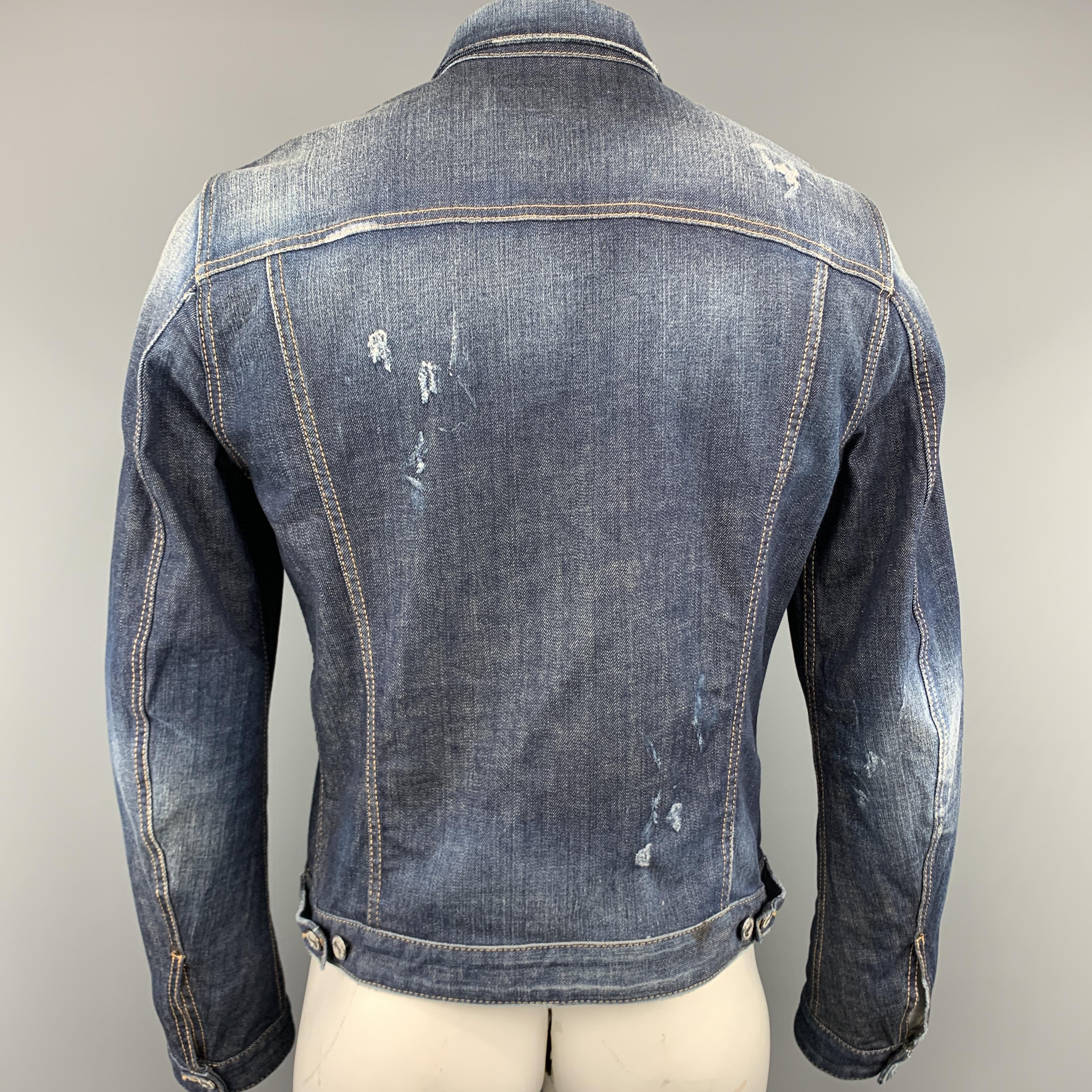 DSQUARED2 L Blue Washed Distressed Paint Splatter Denim Trucker Jacket 2