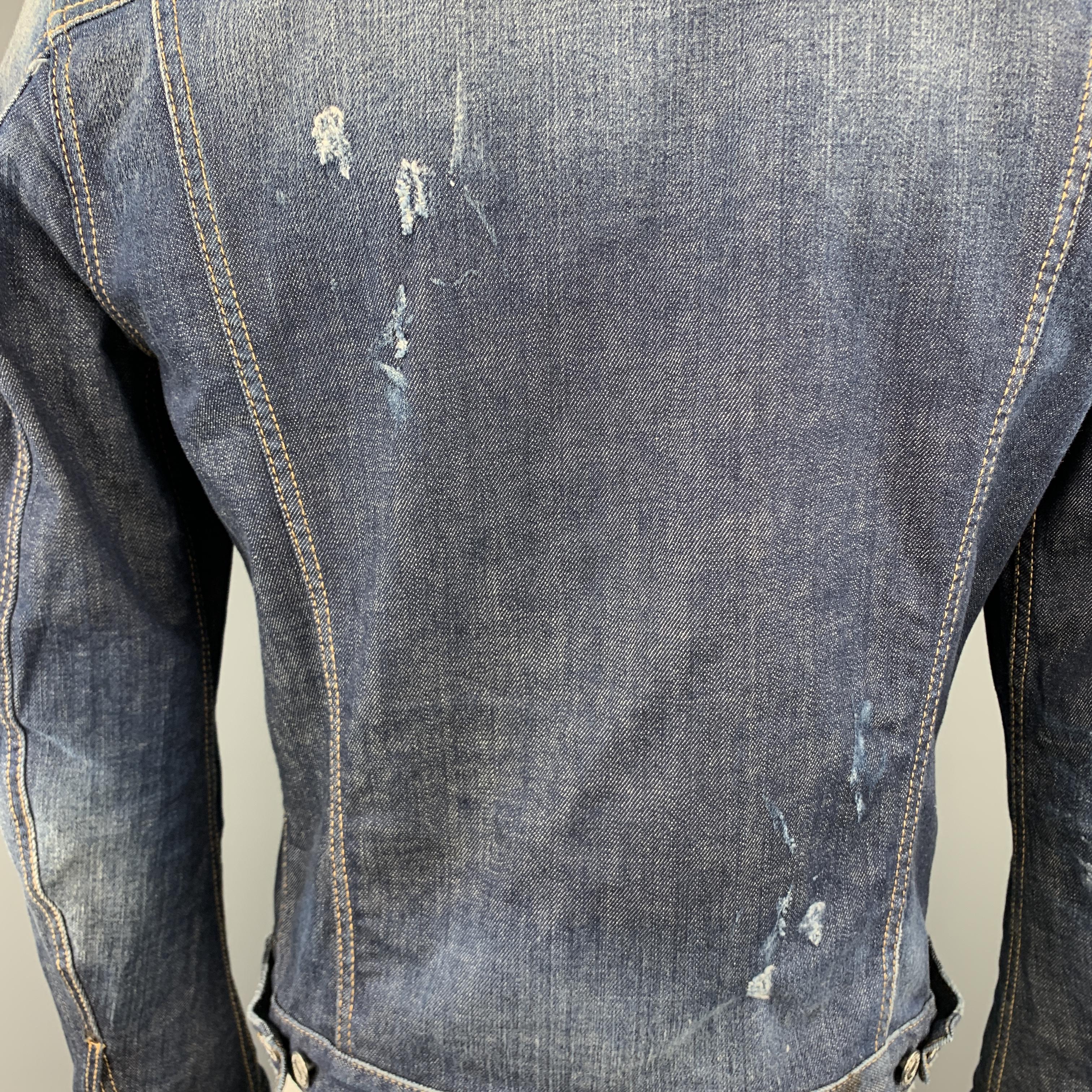 DSQUARED2 L Blue Washed Distressed Paint Splatter Denim Trucker Jacket 3