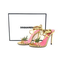 Dsquared2 Marija Gold Mirror Leather Ankle Wrap Leaf Sandals 37.5