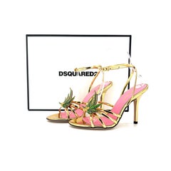 Dsquared2 Marija Gold Mirror Patent Leather Leaf Ankle Strap Sandals 36