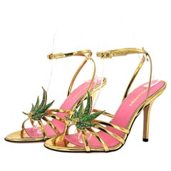Dsquared2 Marija Gold Mirror Patent Leather Leaf Ankle Strap Sandals 36
