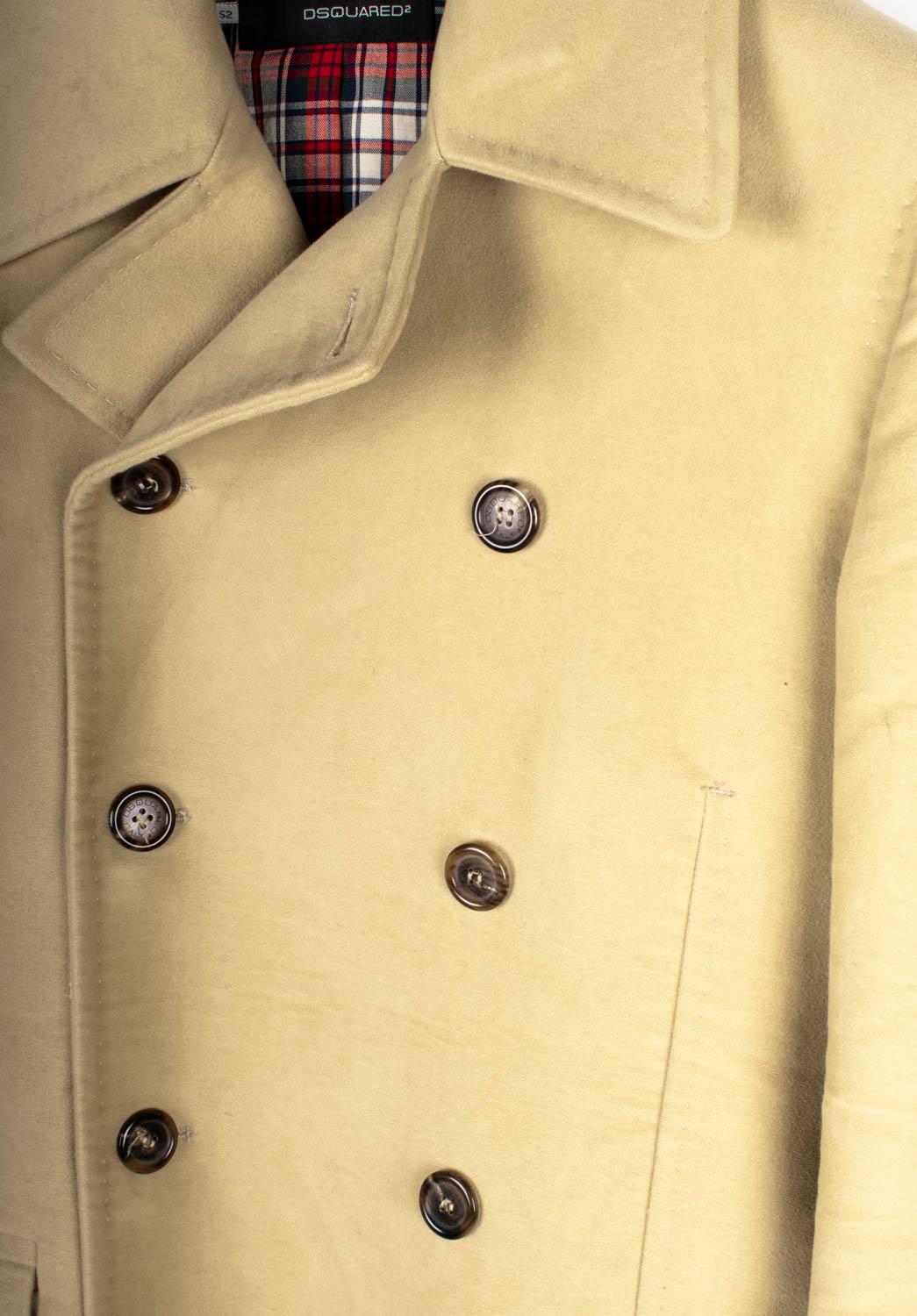 Bianco Dsquared2 Uomo Cappotto Peacoat Moleskin Taglia IT52/L in vendita