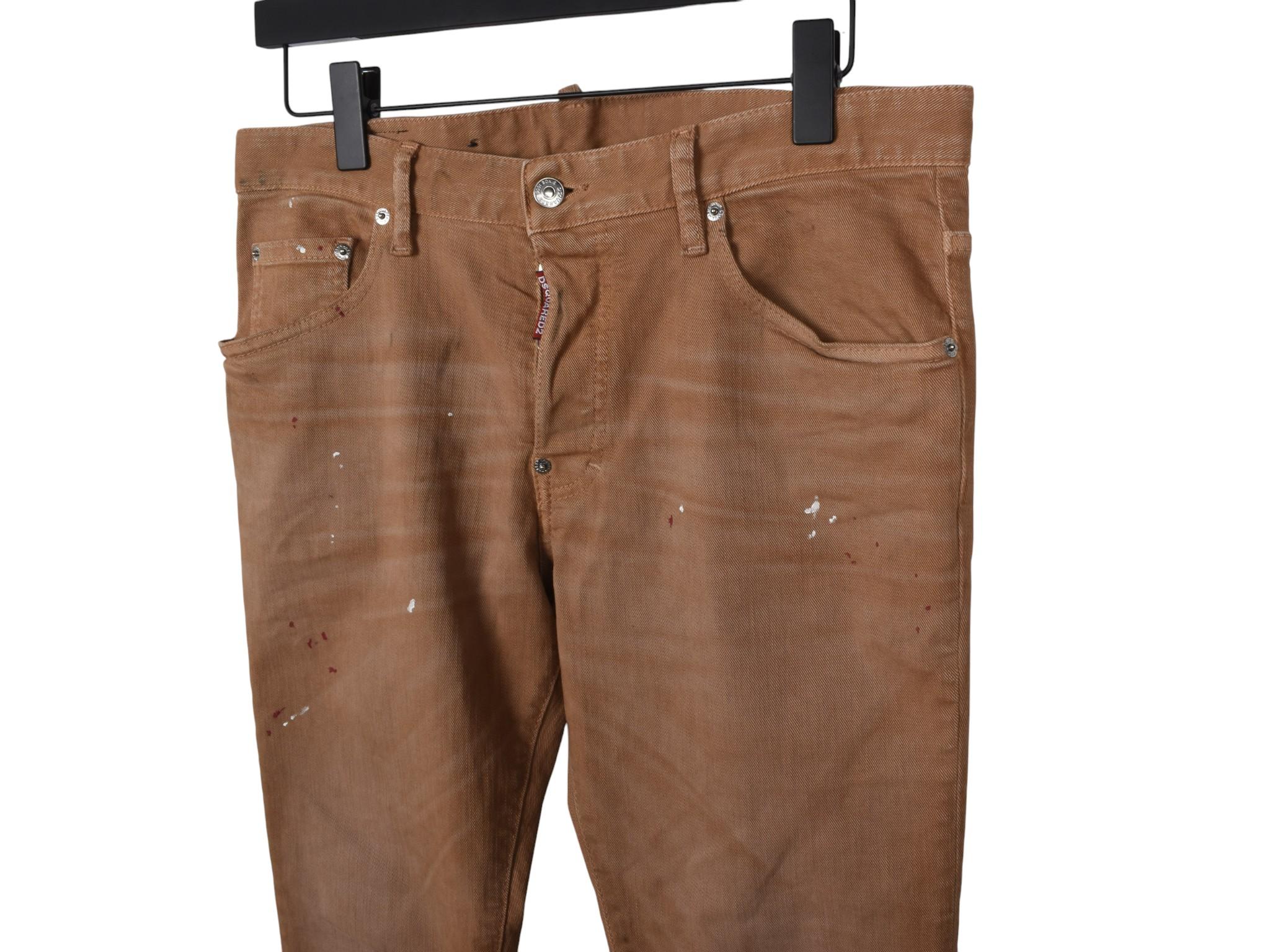 Dsquared2 Hombre Vaqueros Tapered Paint Splashed Skater Jean Talla 50-M, S1707 Marrón en venta