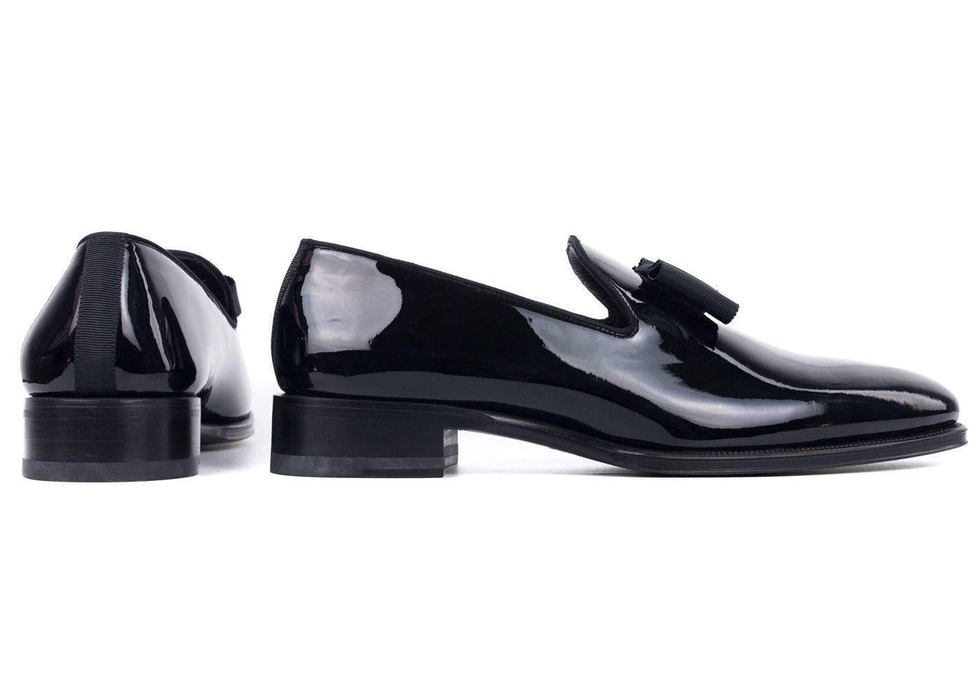 DSquared2 Men's Black Patent Tuxedo Slip On Loafers In New Condition For Sale In Brooklyn, NY
