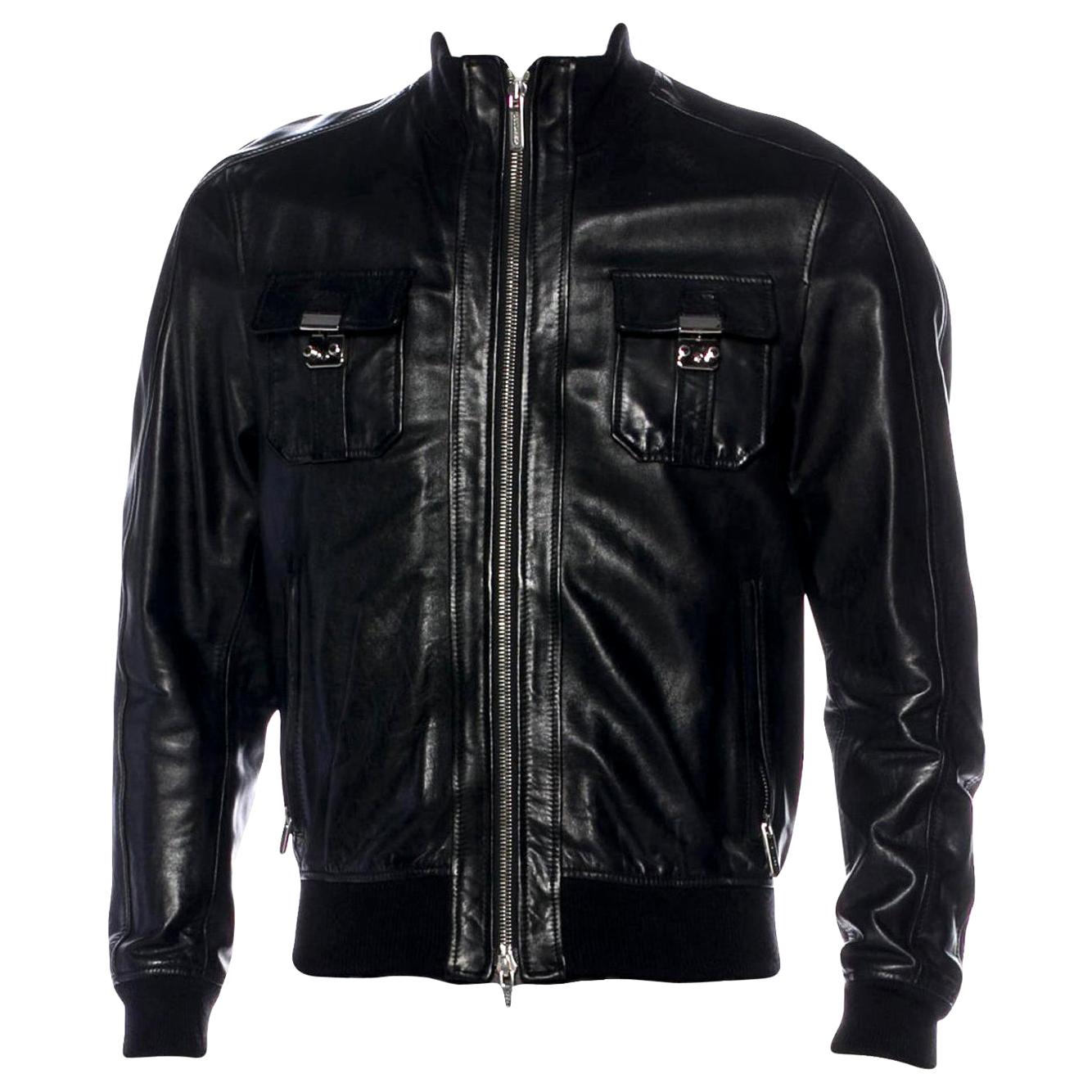 Dsquared² Men’s Leather Bomber Jacket For Sale