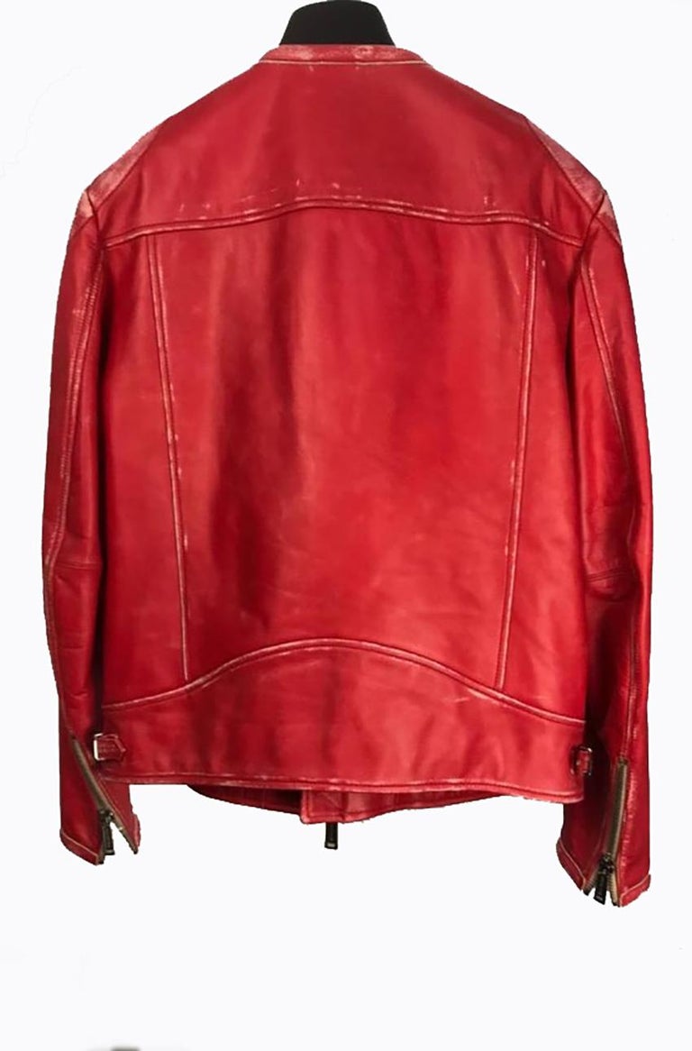 DSQUARED2 MEN'S RED MOTORCYCLE JACKET It 56 3XL from Celebrity closet