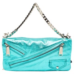Dsquared2 Metallic Blue Leather Babe Wire Chain Clutch