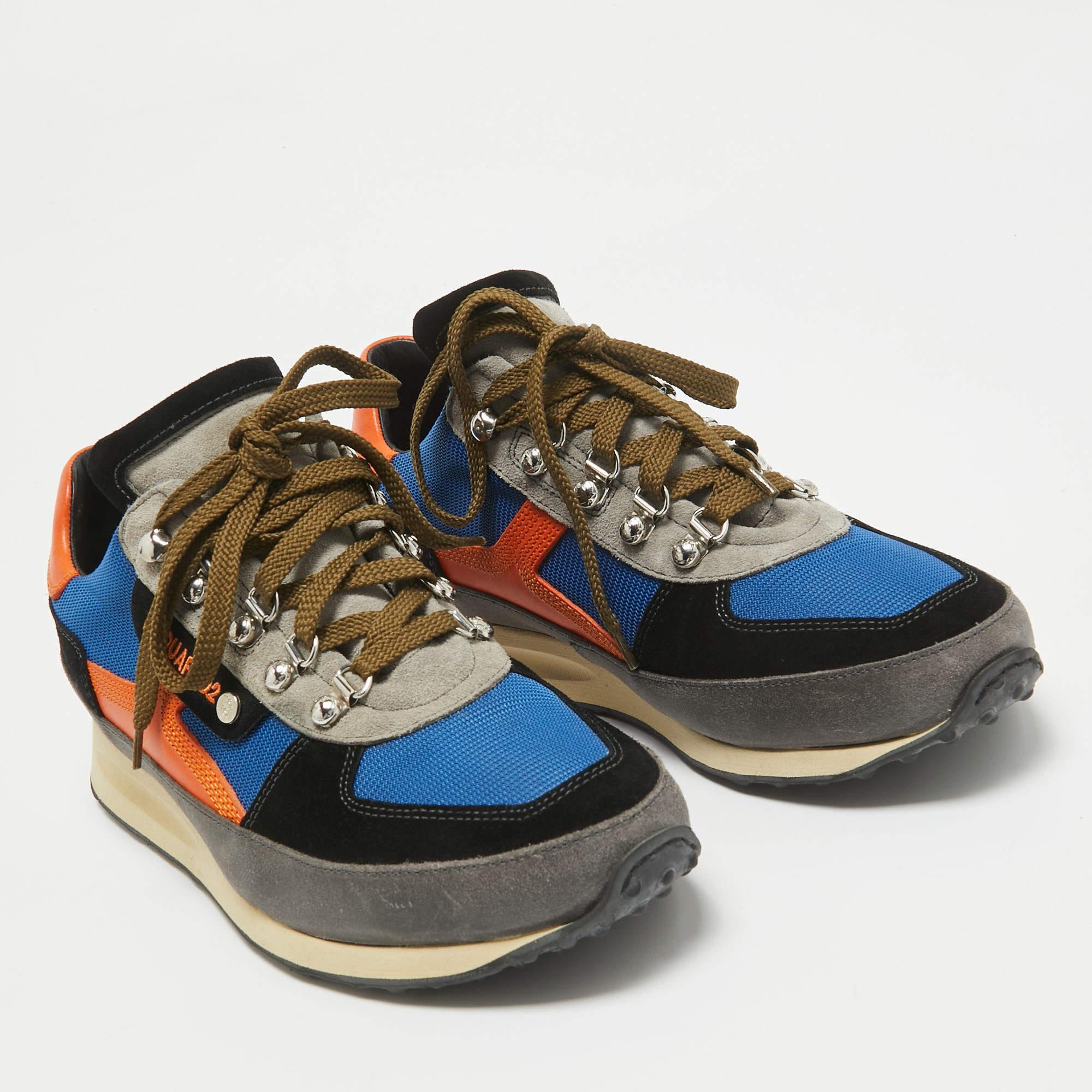 Dsquared2 Multicolor Suede & Mesh Dean Goes Hiking Lace Up Sneakers Size 43 In Good Condition In Dubai, Al Qouz 2