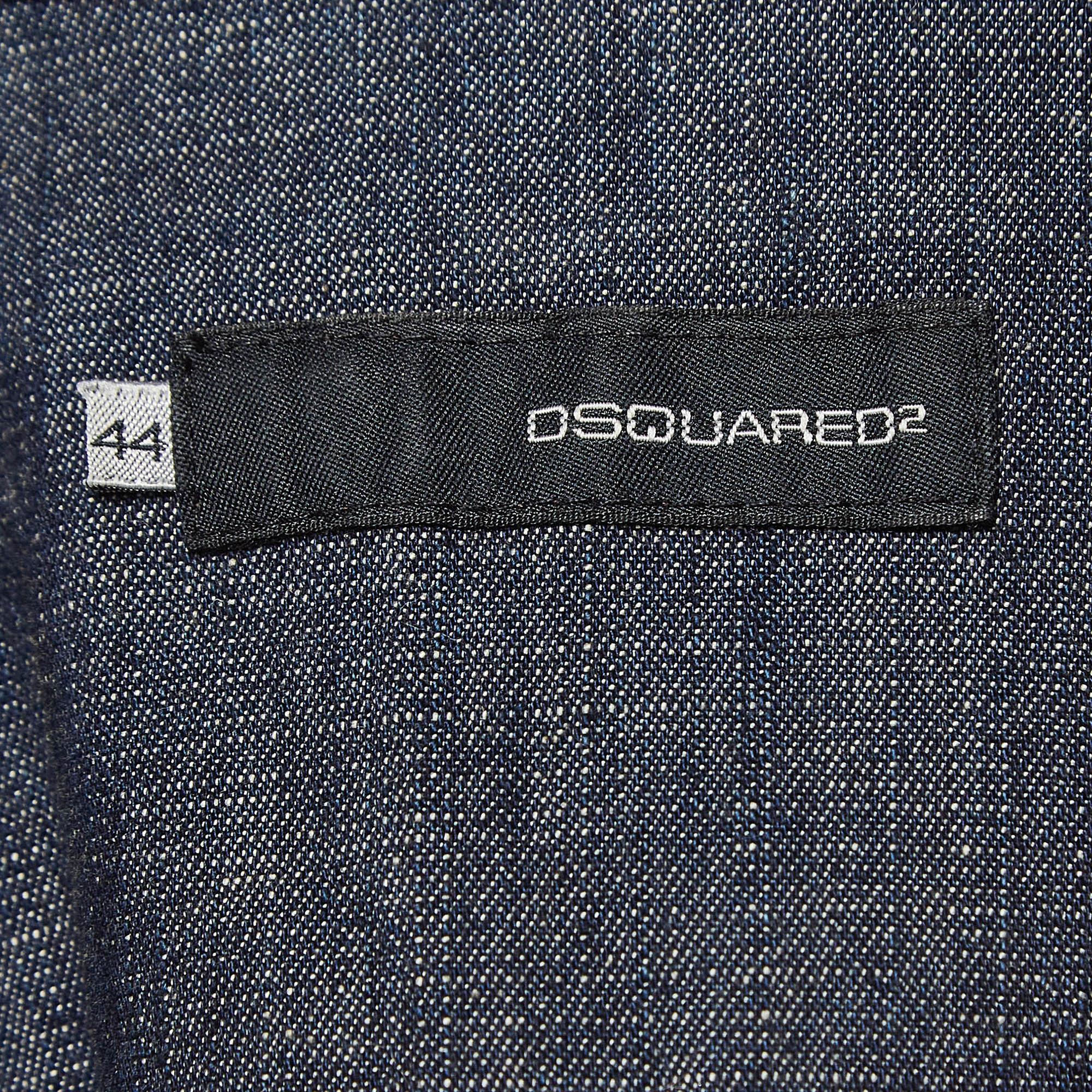 Dsquared2 Marineblaues Kurzarmhemd aus Denim XS im Zustand „Gut“ im Angebot in Dubai, Al Qouz 2