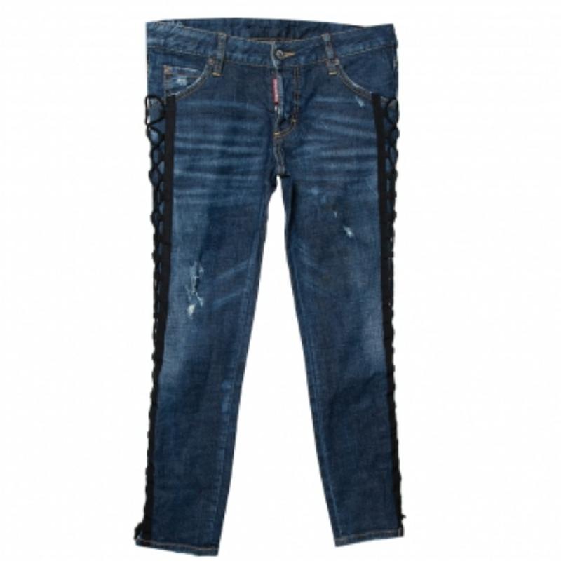 Women's Dsquared2 Navy Blue Denim Tie Detail Deana Jeans S For Sale