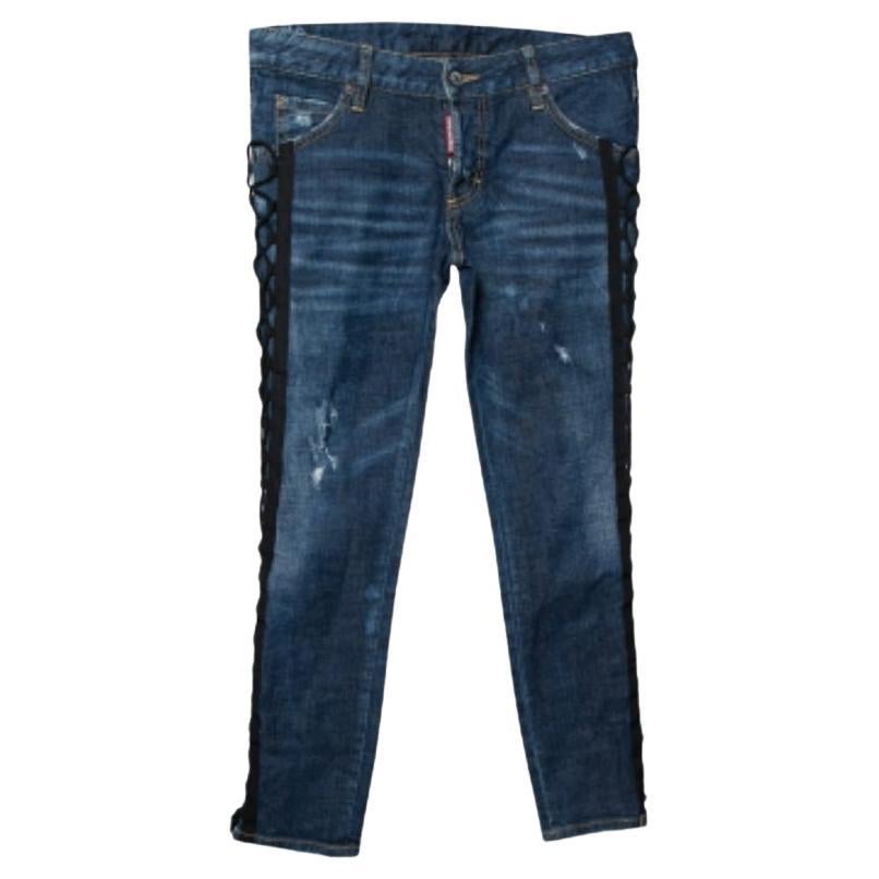 Dsquared2 Navy Blue Denim Tie Detail Deana Jeans S For Sale
