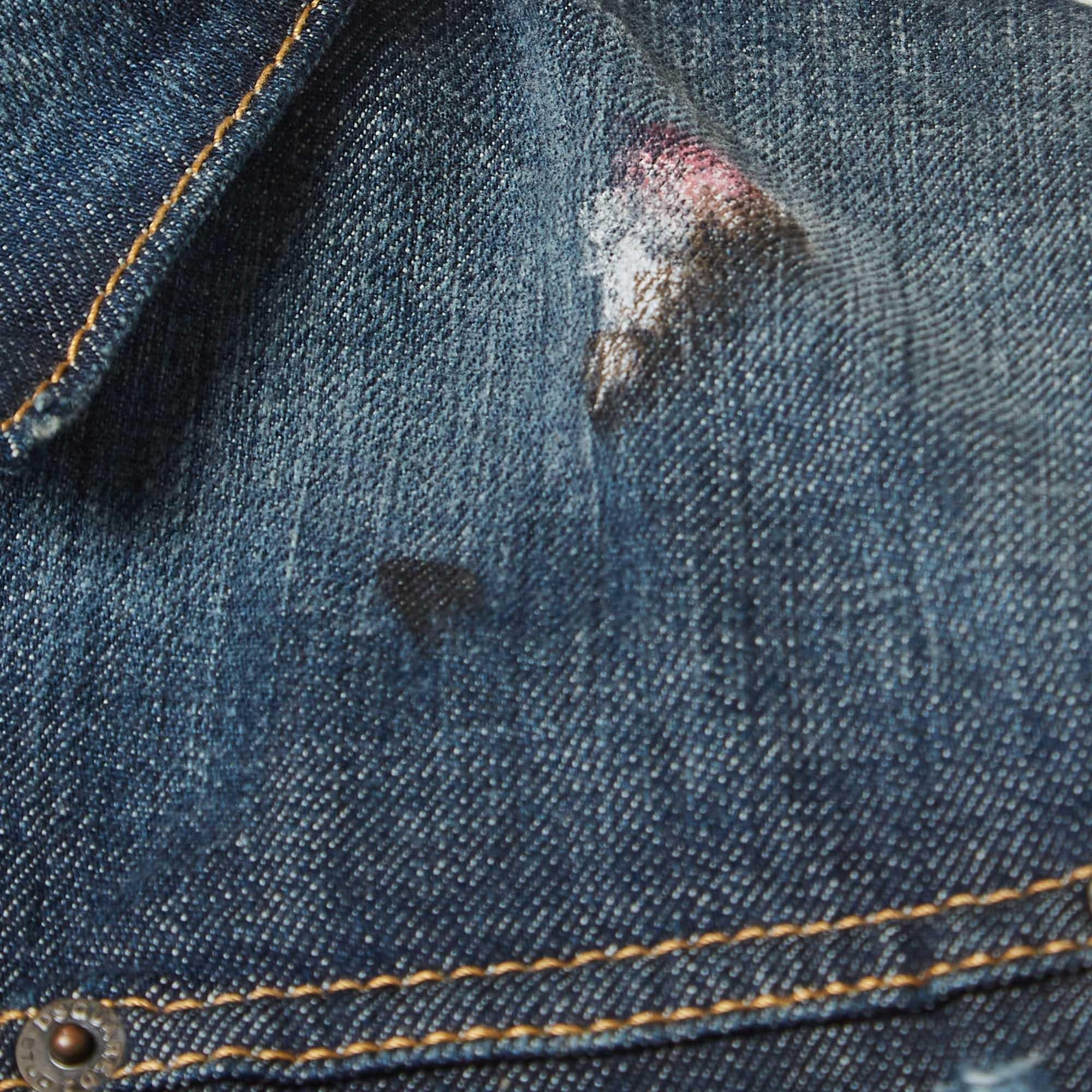 Dsquared2 Navy Blue Distressed Denim Vest M In Good Condition For Sale In Dubai, Al Qouz 2