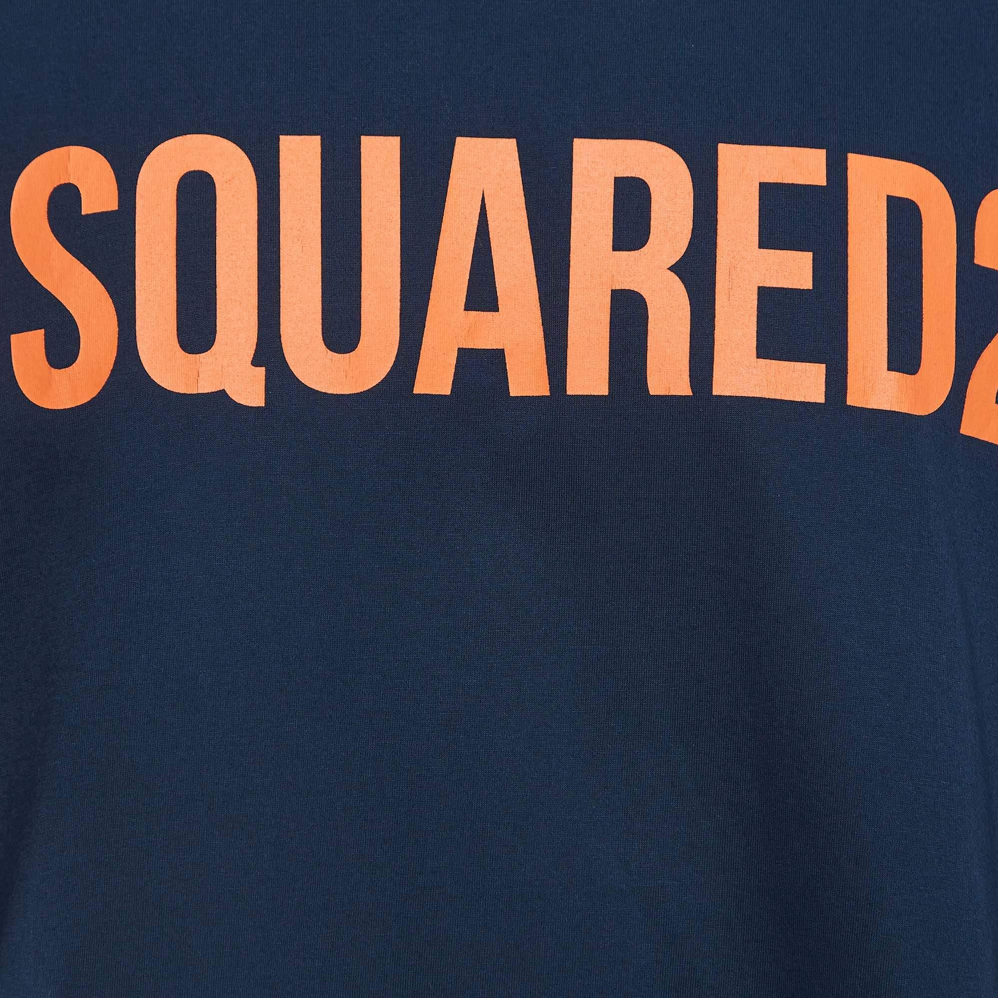 Dsquared2 Marineblaues T-Shirt aus bedruckter Baumwolle mit Logo, M (Schwarz) im Angebot
