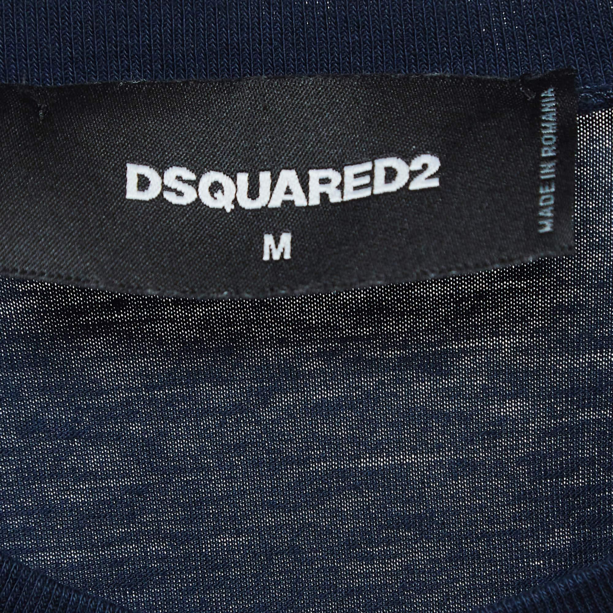 Dsquared2 Marineblaues T-Shirt aus bedruckter Baumwolle mit Logo, M im Zustand „Gut“ im Angebot in Dubai, Al Qouz 2