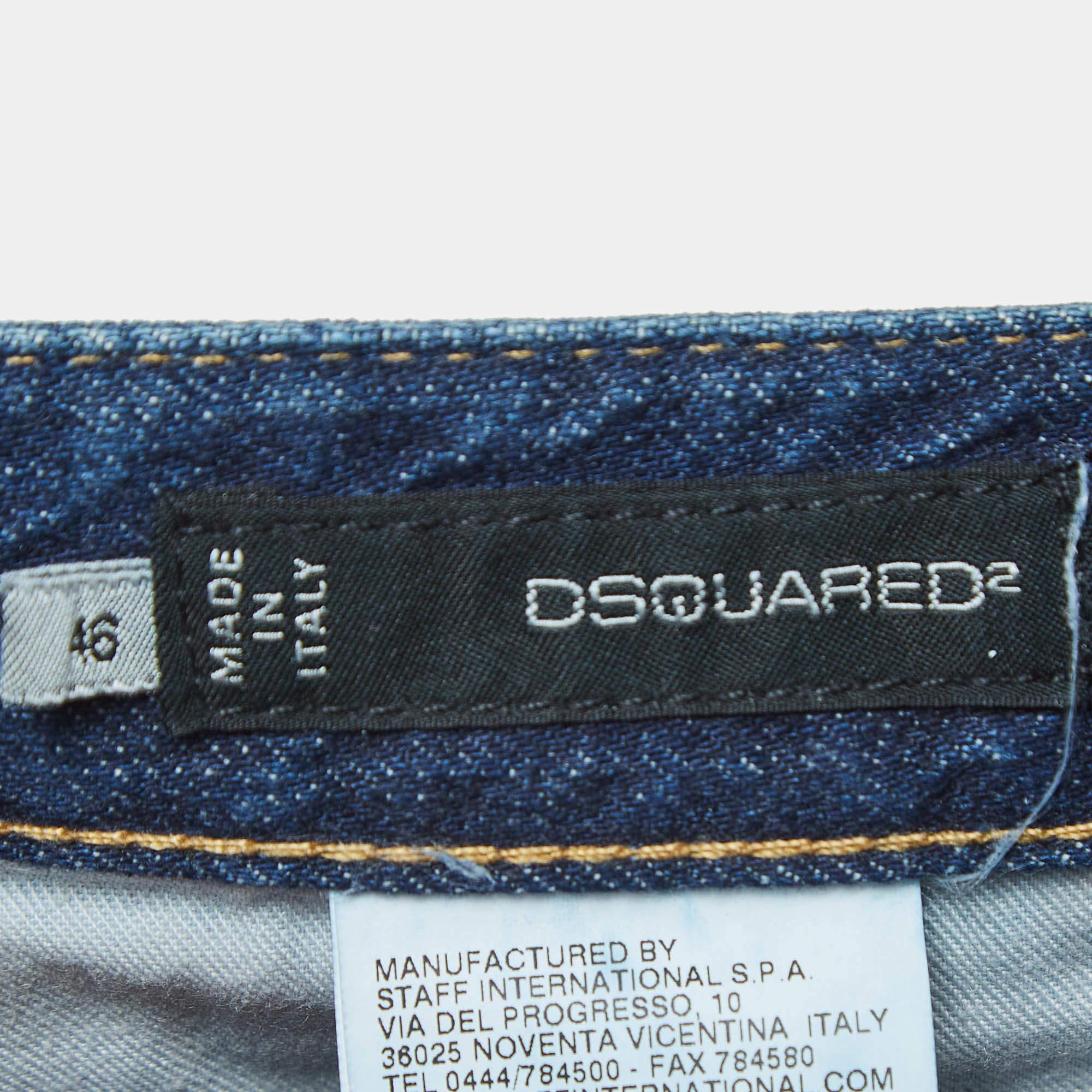 Dsquared2 Marineblaue Farbe Spritzer Distressed Denim Jean L Taille Knopfleiste 34