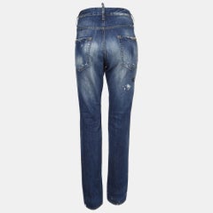 Dsquared2 Navy Blue Printed Distressed Denim Jeans L Waist 36"